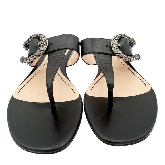 Gucci Dionysus Black Leather Tiger Buckle Thong Flat Sandals EU 39.5 US 9.5 - Picture 4 of 14
